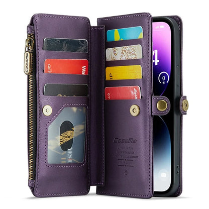 CASEME C36 Series For iPhone 14 Pro Max Case Handbag Zipper Pocket Flip Stand Leather Phone Cover