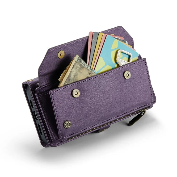 CASEME C36 Series For iPhone 14 Pro Max Case Handbag Zipper Pocket Flip Stand Leather Phone Cover