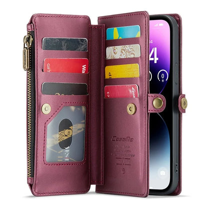 CASEME C36 Series For iPhone 14 Pro Max Case Handbag Zipper Pocket Flip Stand Leather Phone Cover