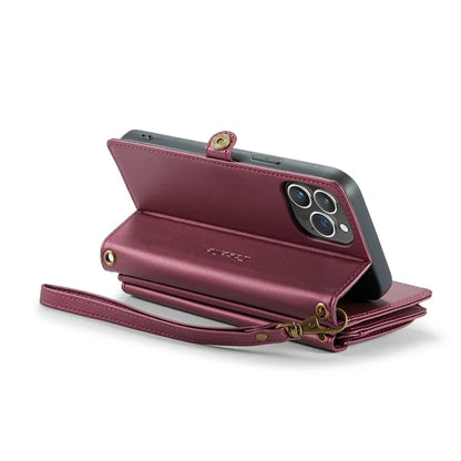 CASEME C36 Series For iPhone 14 Pro Max Case Handbag Zipper Pocket Flip Stand Leather Phone Cover