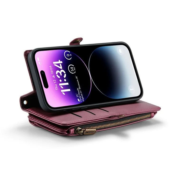 CASEME C36 Series For iPhone 14 Pro Max Case Handbag Zipper Pocket Flip Stand Leather Phone Cover