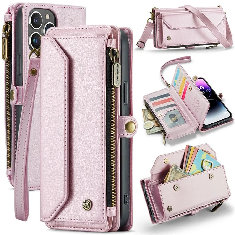 CASEME C36 Series For iPhone 14 Pro Max Case Handbag Zipper Pocket Flip Stand Leather Phone Cover