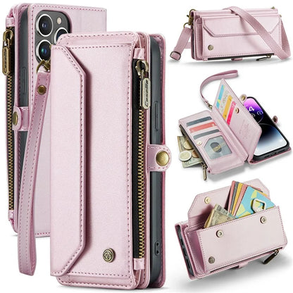 CASEME C36 Series For iPhone 14 Pro Max Case Handbag Zipper Pocket Flip Stand Leather Phone Cover