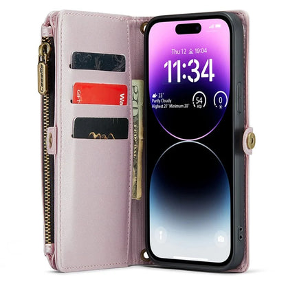 CASEME C36 Series For iPhone 14 Pro Max Case Handbag Zipper Pocket Flip Stand Leather Phone Cover
