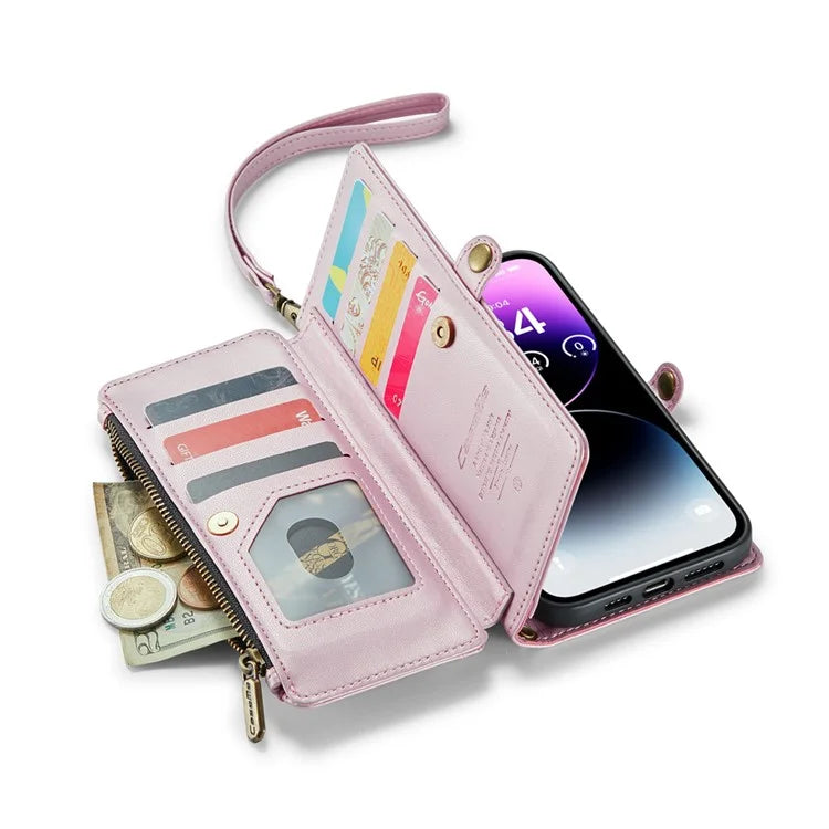 CASEME C36 Series For iPhone 14 Pro Max Case Handbag Zipper Pocket Flip Stand Leather Phone Cover