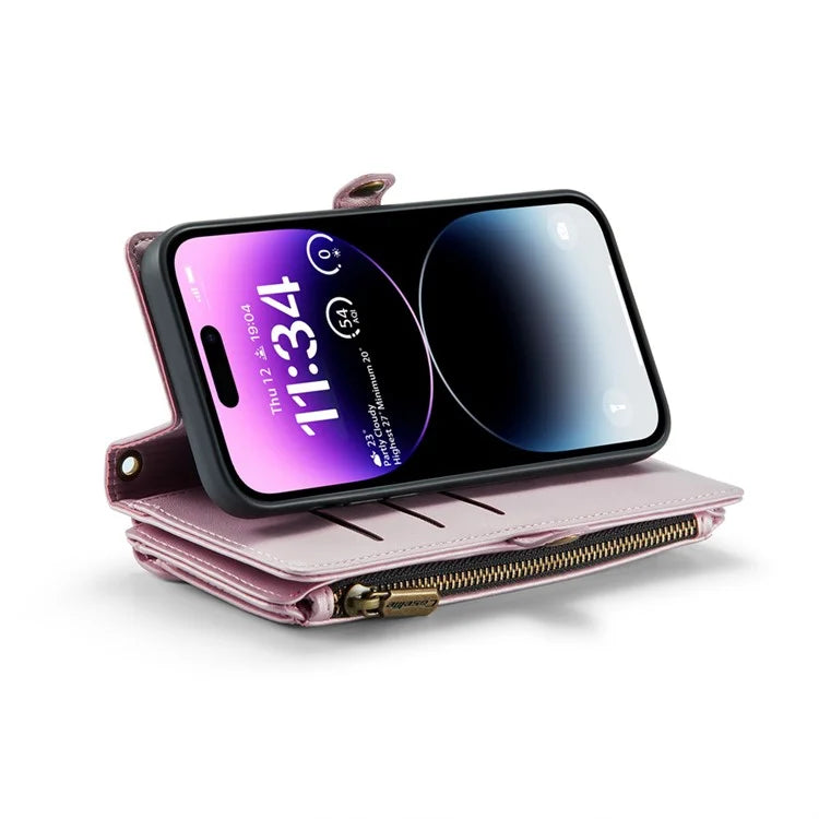 CASEME C36 Series For iPhone 14 Pro Max Case Handbag Zipper Pocket Flip Stand Leather Phone Cover