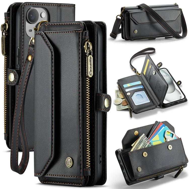 CASEME C36 Series For iPhone 15 Case Magnetic Handbag Leather Phone Cover RFID Blocking