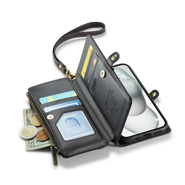 CASEME C36 Series For iPhone 15 Case Magnetic Handbag Leather Phone Cover RFID Blocking