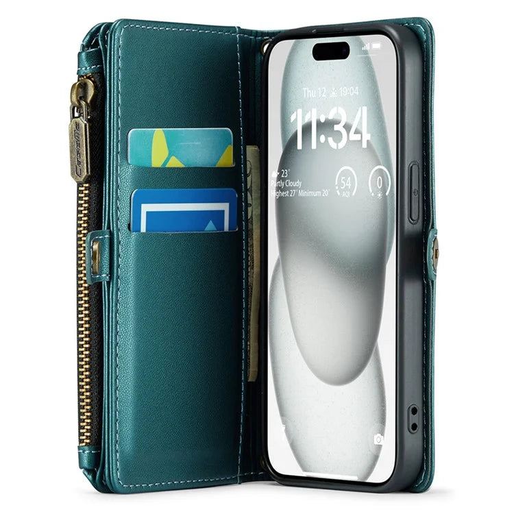 CASEME C36 Series For iPhone 15 Case Magnetic Handbag Leather Phone Cover RFID Blocking