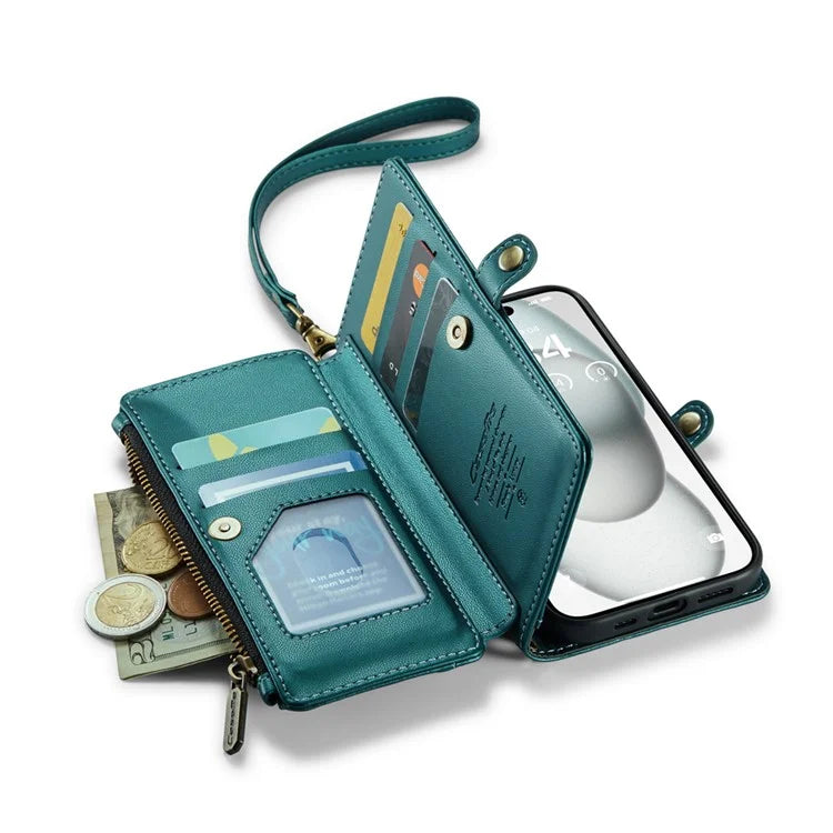 CASEME C36 Series For iPhone 15 Case Magnetic Handbag Leather Phone Cover RFID Blocking