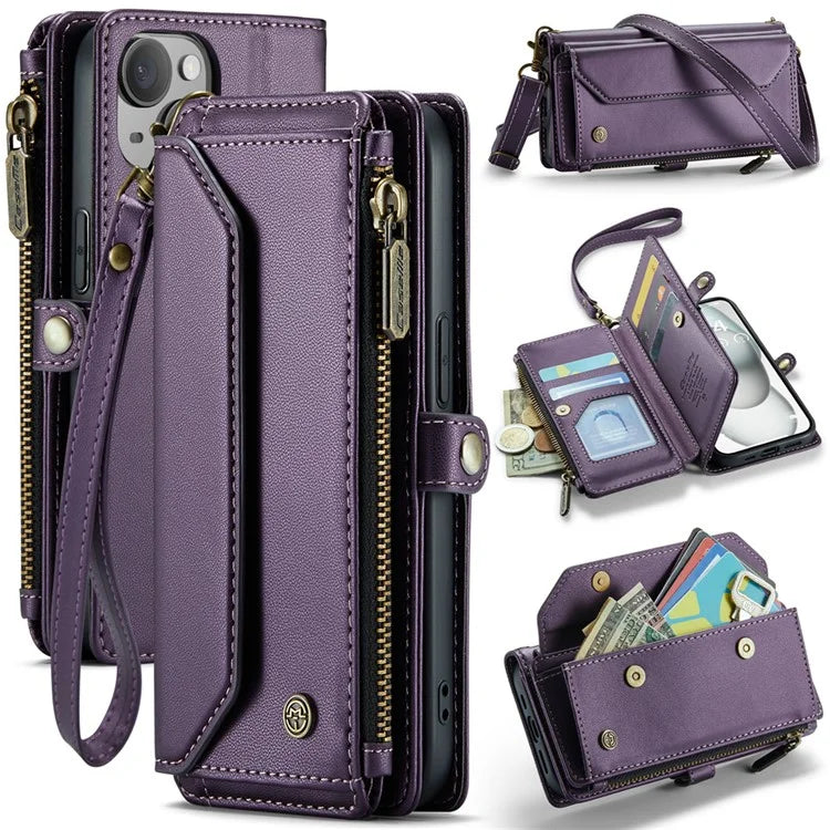 CASEME C36 Series For iPhone 15 Case Magnetic Handbag Leather Phone Cover RFID Blocking