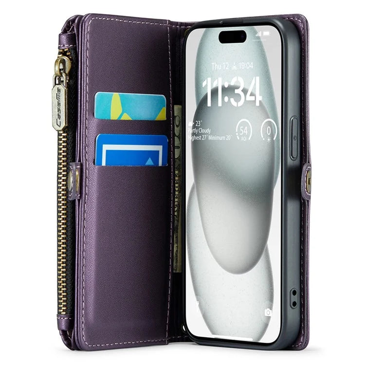 CASEME C36 Series For iPhone 15 Case Magnetic Handbag Leather Phone Cover RFID Blocking