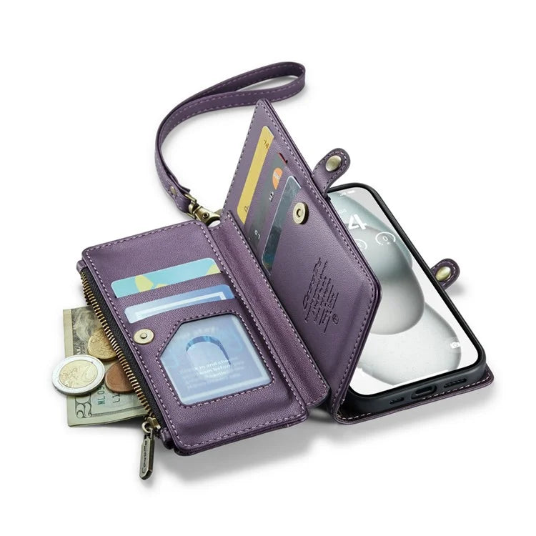 CASEME C36 Series For iPhone 15 Case Magnetic Handbag Leather Phone Cover RFID Blocking