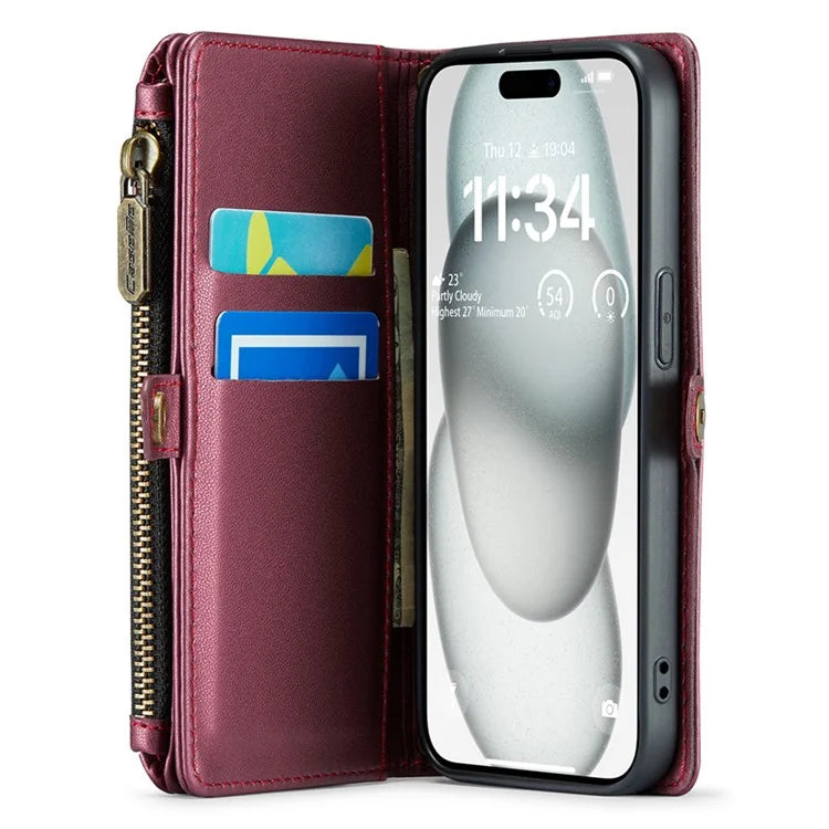 CASEME C36 Series For iPhone 15 Case Magnetic Handbag Leather Phone Cover RFID Blocking