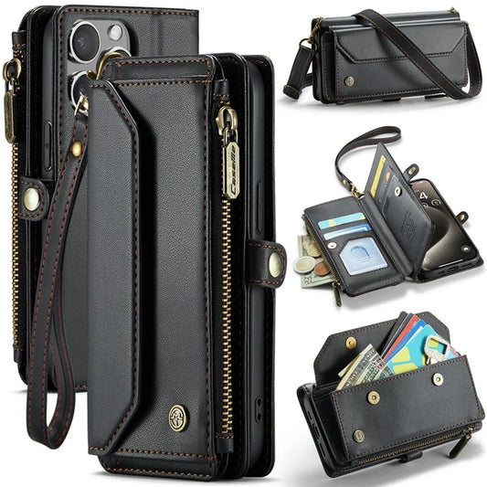 CASEME C36 Series For iPhone 15 Pro Case RFID Blocking Flip Leather Handbag Phone Cover