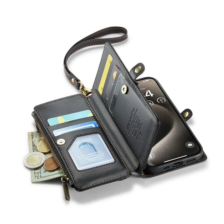 CASEME C36 Series For iPhone 15 Pro Case RFID Blocking Flip Leather Handbag Phone Cover