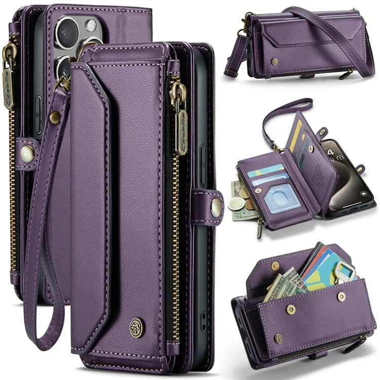 CASEME C36 Series For iPhone 15 Pro Case RFID Blocking Flip Leather Handbag Phone Cover