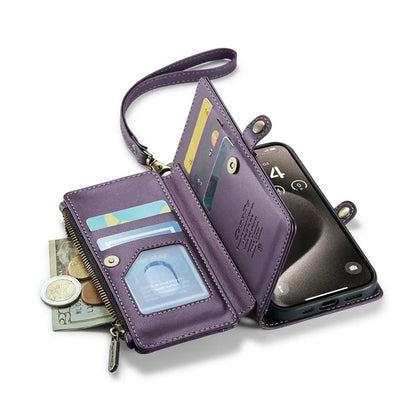 CASEME C36 Series For iPhone 15 Pro Case RFID Blocking Flip Leather Handbag Phone Cover
