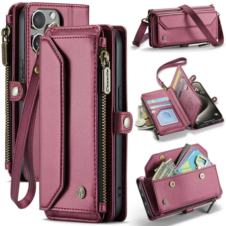 CASEME C36 Series For iPhone 15 Pro Case RFID Blocking Flip Leather Handbag Phone Cover