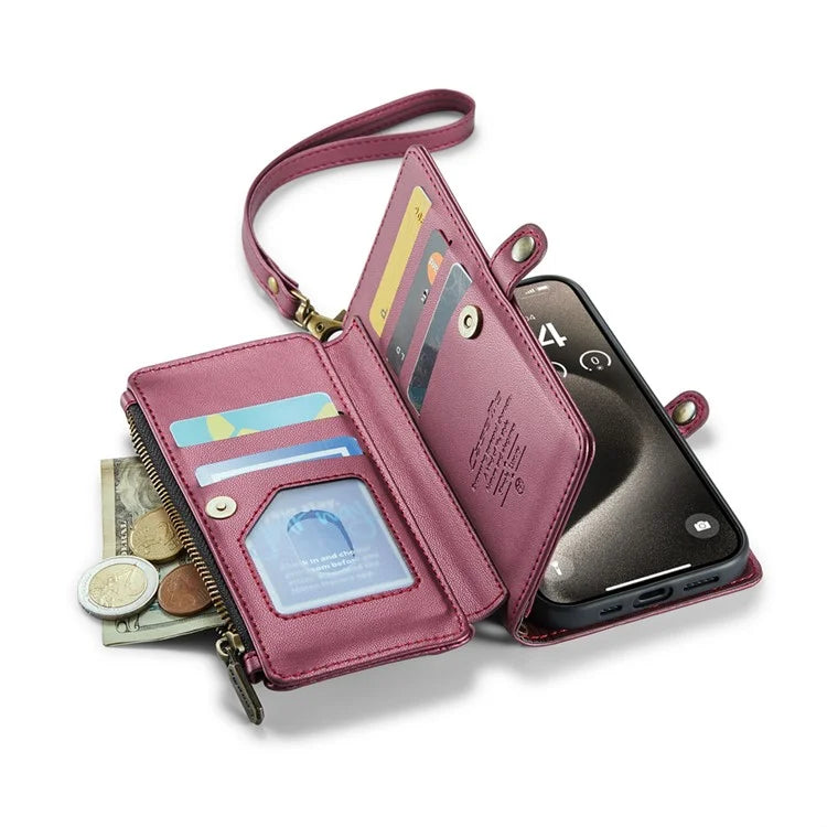 CASEME C36 Series For iPhone 15 Pro Case RFID Blocking Flip Leather Handbag Phone Cover