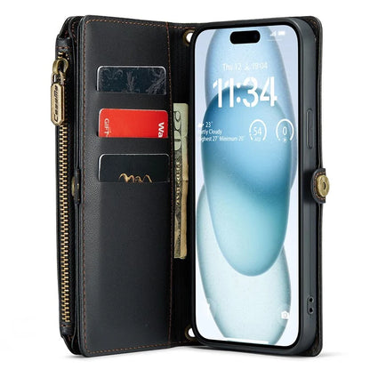 CASEME C36 Series For iPhone 15 Plus Case Leather Magnetic Handbag Zipper Pocket Phone Cover