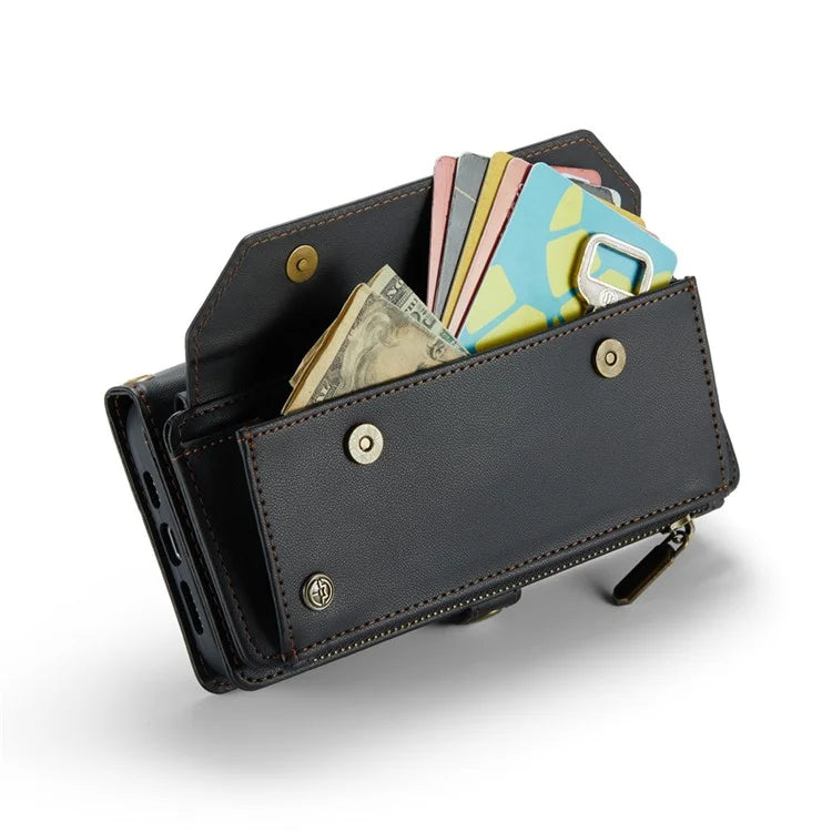 CASEME C36 Series For iPhone 15 Plus Case Leather Magnetic Handbag Zipper Pocket Phone Cover