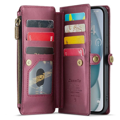 CASEME C36 Series For iPhone 15 Plus Case Leather Magnetic Handbag Zipper Pocket Phone Cover