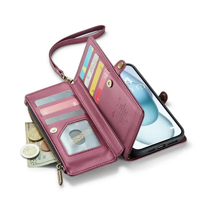 CASEME C36 Series For iPhone 15 Plus Case Leather Magnetic Handbag Zipper Pocket Phone Cover