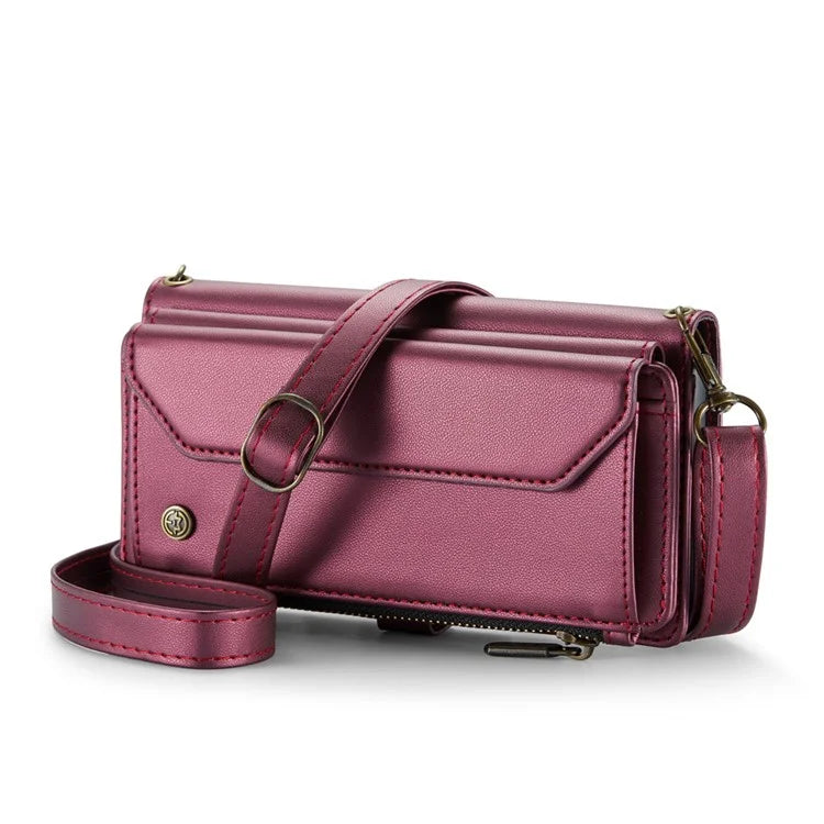 CASEME C36 Series For iPhone 15 Plus Case Leather Magnetic Handbag Zipper Pocket Phone Cover
