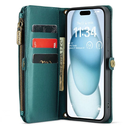 CASEME C36 Series For iPhone 15 Plus Case Leather Magnetic Handbag Zipper Pocket Phone Cover