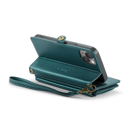 CASEME C36 Series For iPhone 15 Plus Case Leather Magnetic Handbag Zipper Pocket Phone Cover