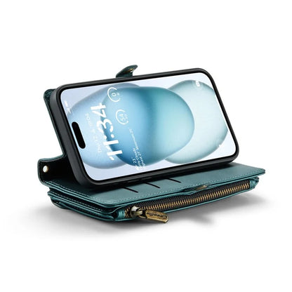 CASEME C36 Series For iPhone 15 Plus Case Leather Magnetic Handbag Zipper Pocket Phone Cover