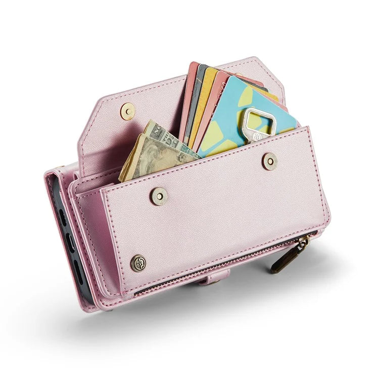 CASEME C36 Series For iPhone 15 Plus Case Leather Magnetic Handbag Zipper Pocket Phone Cover