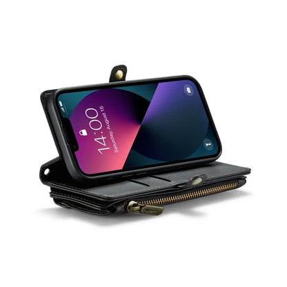 CASEME C36 Series For iPhone 13 Case RFID Blocking Zipper Leather Phone Cover with Crossbody Lanyard
