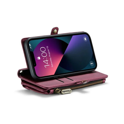 CASEME C36 Series For iPhone 13 Case RFID Blocking Zipper Leather Phone Cover with Crossbody Lanyard