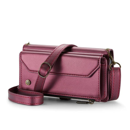 CASEME C36 Series For iPhone 13 Case RFID Blocking Zipper Leather Phone Cover with Crossbody Lanyard