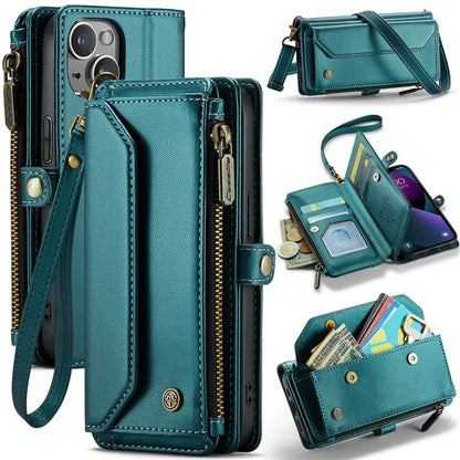CASEME C36 Series For iPhone 13 Case RFID Blocking Zipper Leather Phone Cover with Crossbody Lanyard