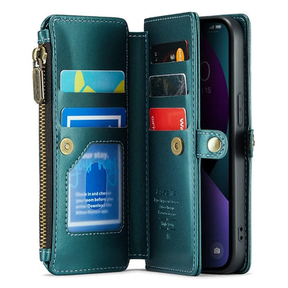 CASEME C36 Series For iPhone 13 Case RFID Blocking Zipper Leather Phone Cover with Crossbody Lanyard