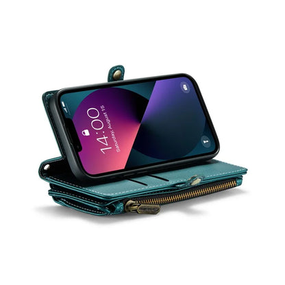CASEME C36 Series For iPhone 13 Case RFID Blocking Zipper Leather Phone Cover with Crossbody Lanyard