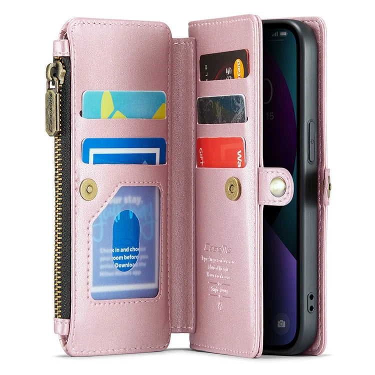 CASEME C36 Series For iPhone 13 Case RFID Blocking Zipper Leather Phone Cover with Crossbody Lanyard