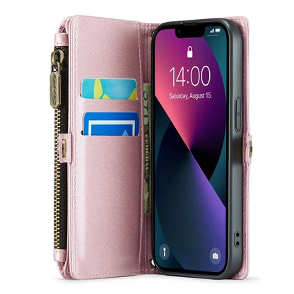CASEME C36 Series For iPhone 13 Case RFID Blocking Zipper Leather Phone Cover with Crossbody Lanyard