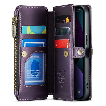 CASEME C36 Series For iPhone 13 Case RFID Blocking Zipper Leather Phone Cover with Crossbody Lanyard