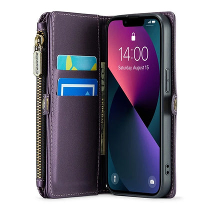 CASEME C36 Series For iPhone 13 Case RFID Blocking Zipper Leather Phone Cover with Crossbody Lanyard