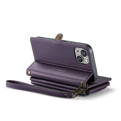 CASEME C36 Series For iPhone 13 Case RFID Blocking Zipper Leather Phone Cover with Crossbody Lanyard