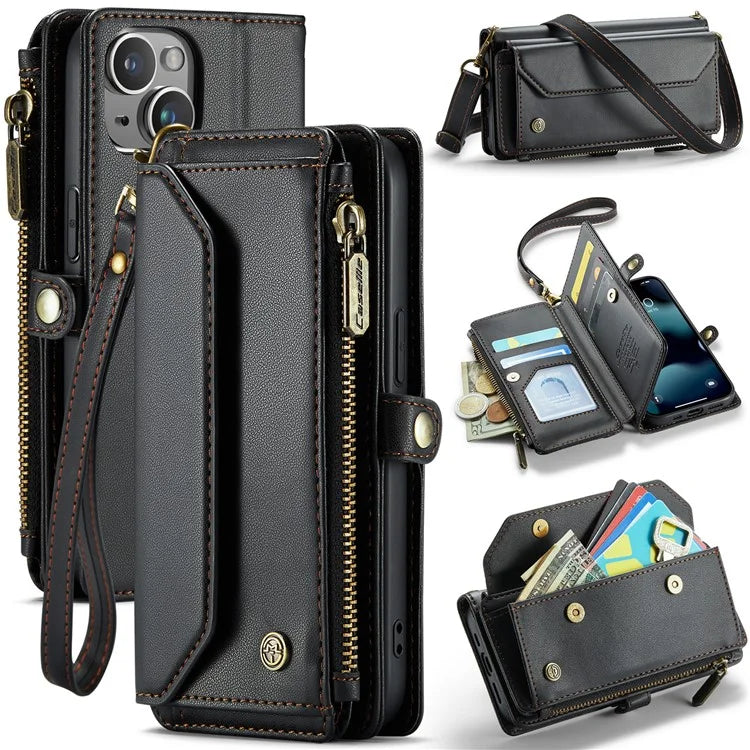 CASEME C36 Series For iPhone 13 mini Case Wallet Leather Crossbody Cell Phone Purse Cover
