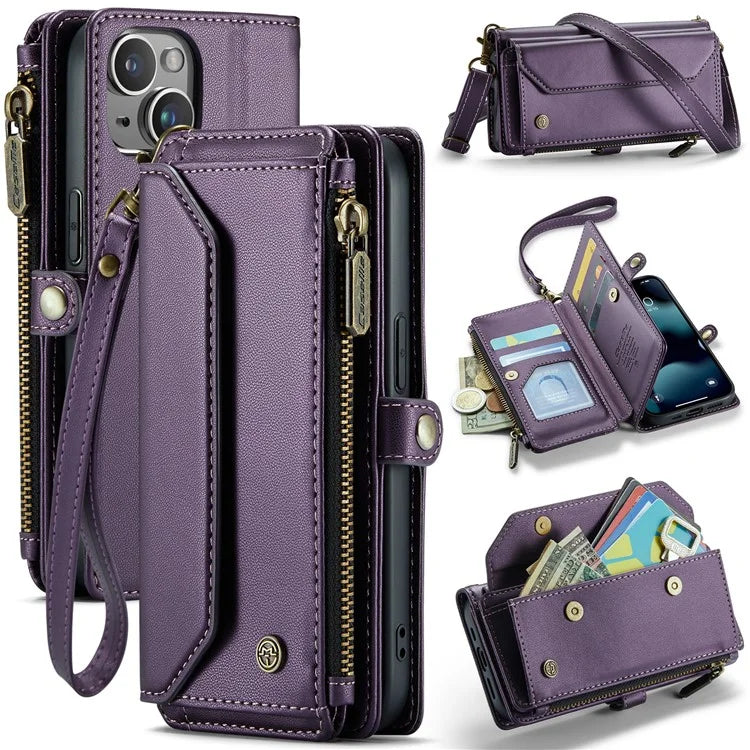 CASEME C36 Series For iPhone 13 mini Case Wallet Leather Crossbody Cell Phone Purse Cover