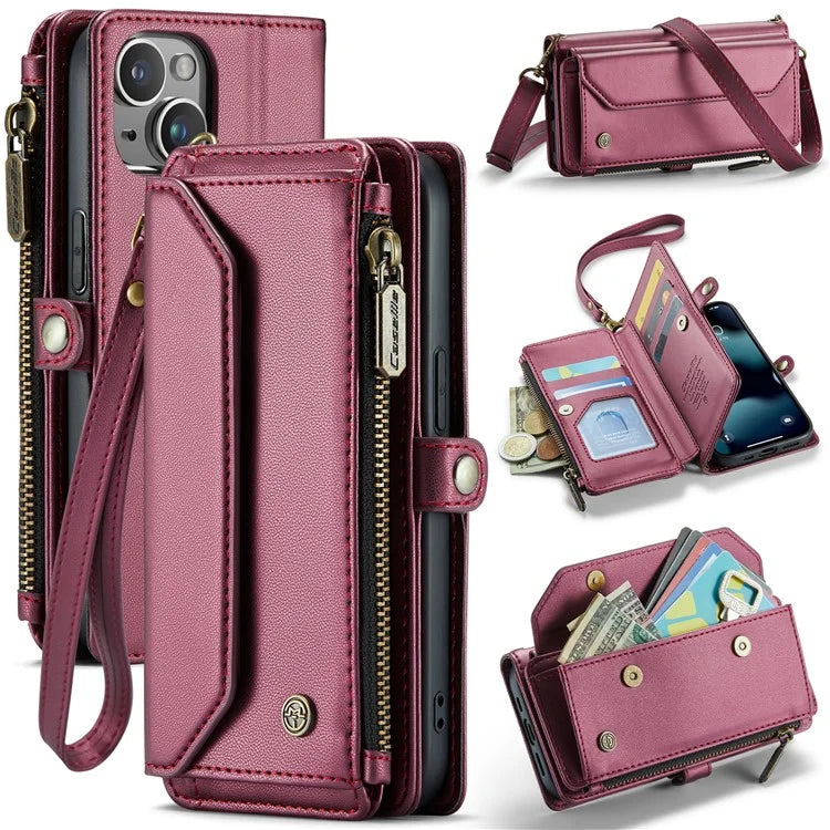 CASEME C36 Series For iPhone 13 mini Case Wallet Leather Crossbody Cell Phone Purse Cover