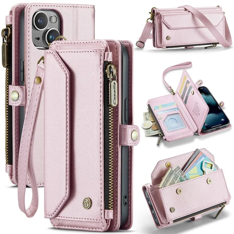 CASEME C36 Series For iPhone 13 mini Case Wallet Leather Crossbody Cell Phone Purse Cover