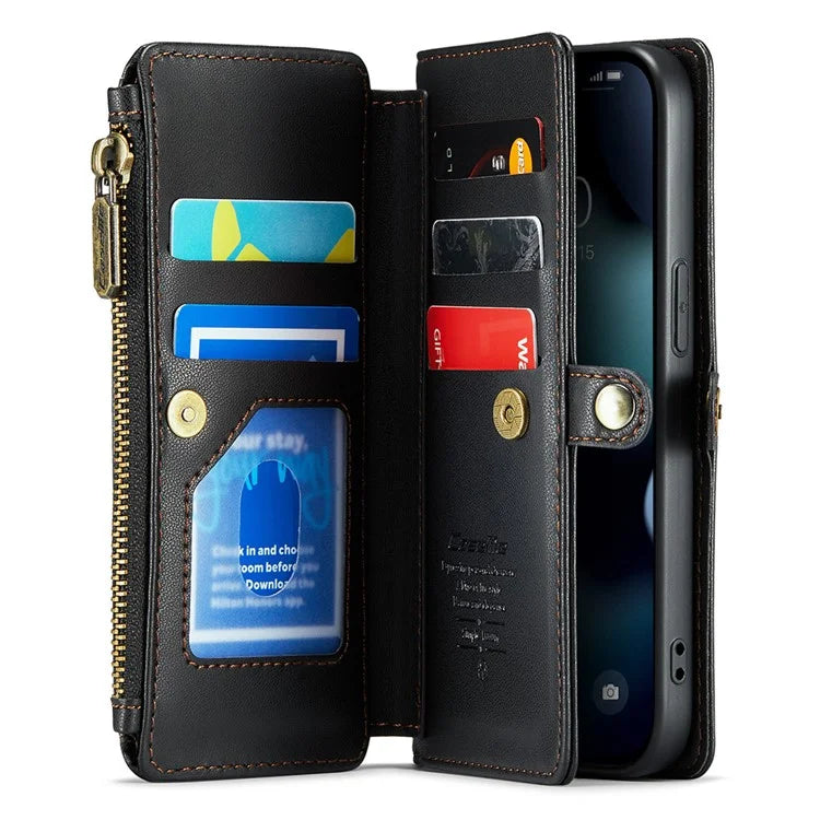 CASEME C36 Series For iPhone 13 Pro Case 7 Card Slots Leather Wallet Shockproof Phone Cover with Crossbody Lanyard