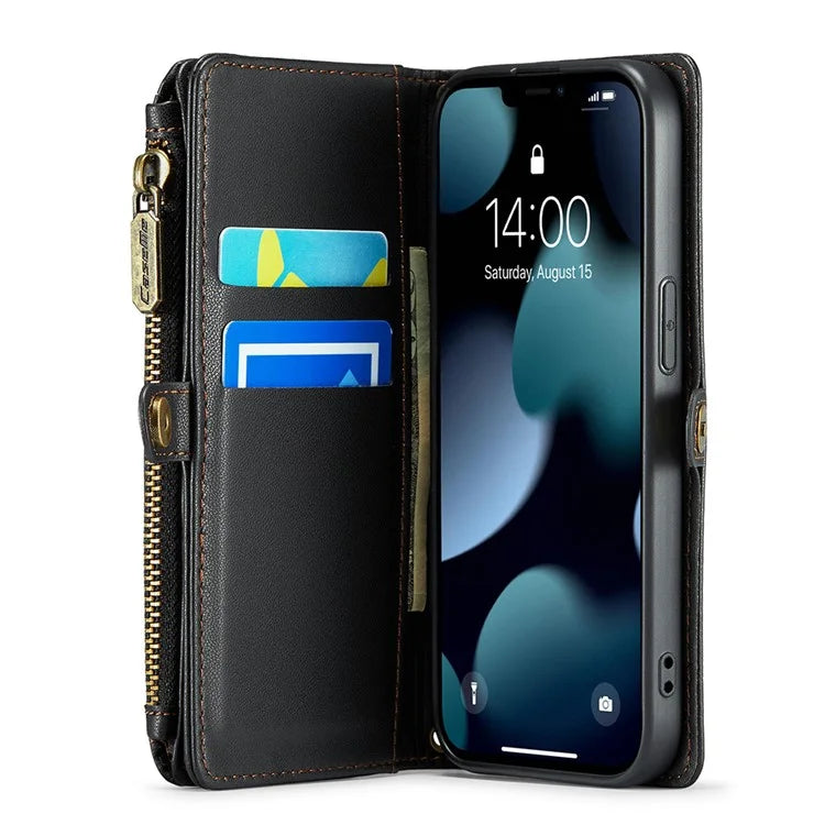 CASEME C36 Series For iPhone 13 Pro Case 7 Card Slots Leather Wallet Shockproof Phone Cover with Crossbody Lanyard